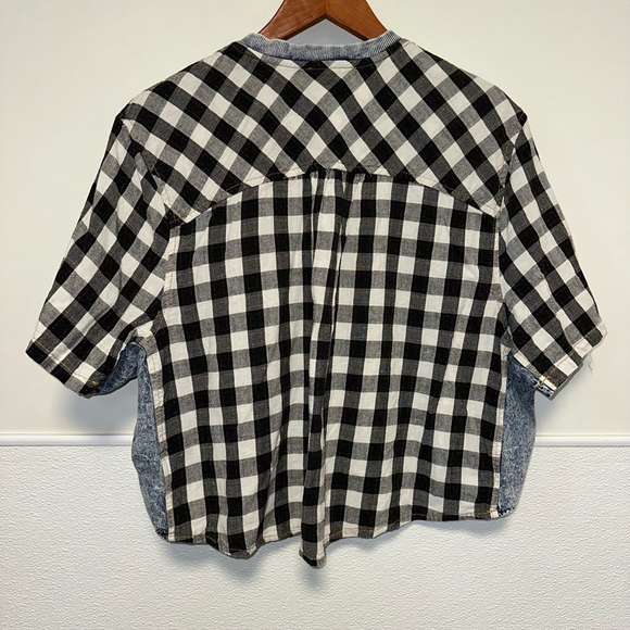 Women's Promesa Shirt, S, Black and White gingham cropped zipper denim pockets - Picture 2 of 8
